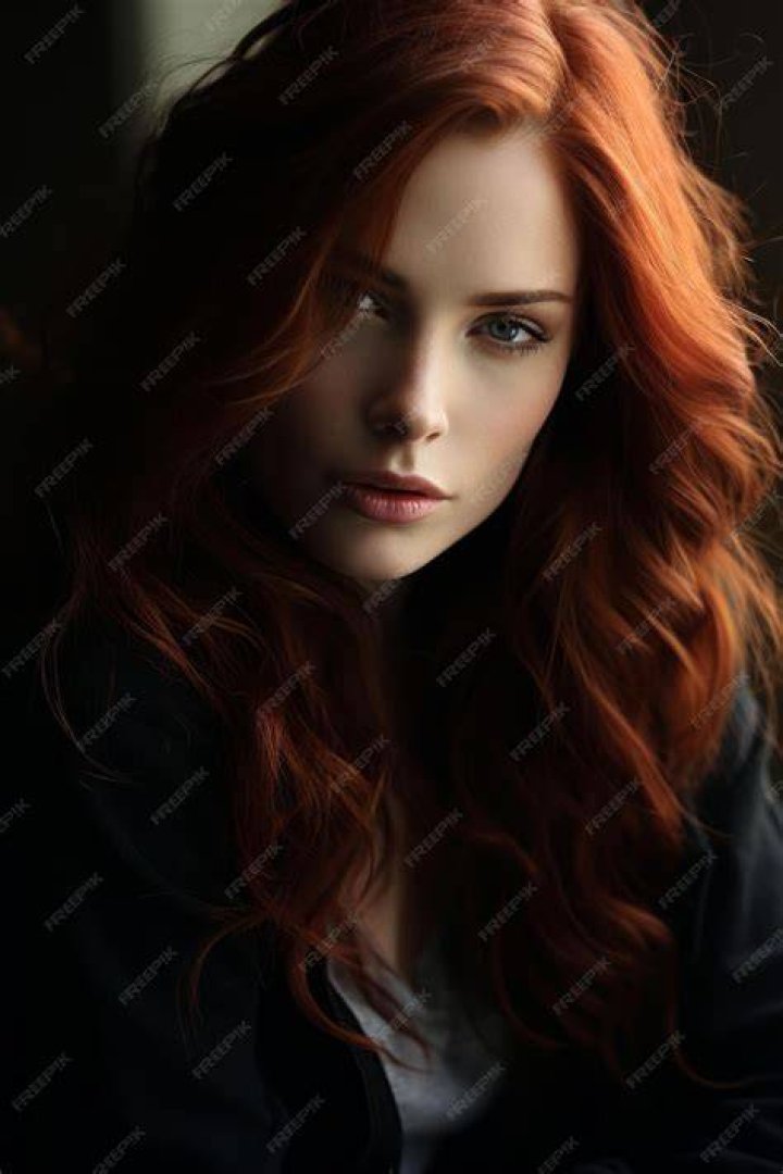 a woman with long red hair is taking a selfie