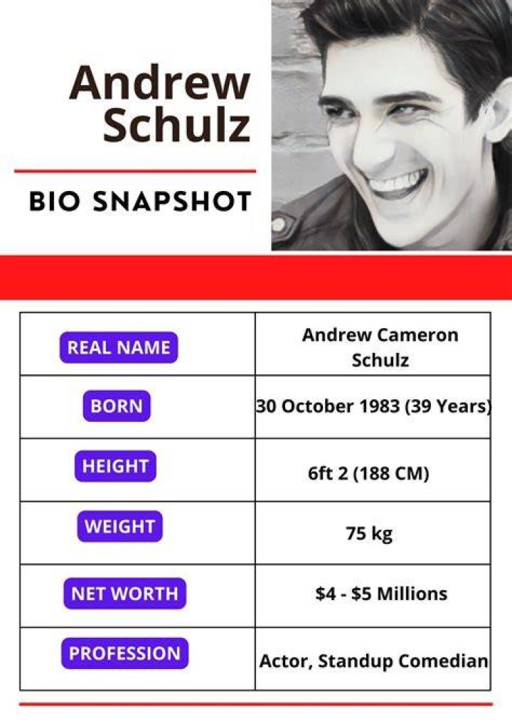 Andrew Schulz Bio, Age, Height, Weight, Career, Net Worth, Affair, Trivia, Facts, Dating, Life, Wiki Andrew Schulz Bio, Age, Height, Weight, Career, Net Worth, Affair, Trivia, Facts, Dating, Life, Wiki