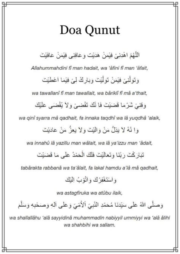 Bacaan Doa Qunut Arab Latin Arti Pengertian Tata Cara Dalil
