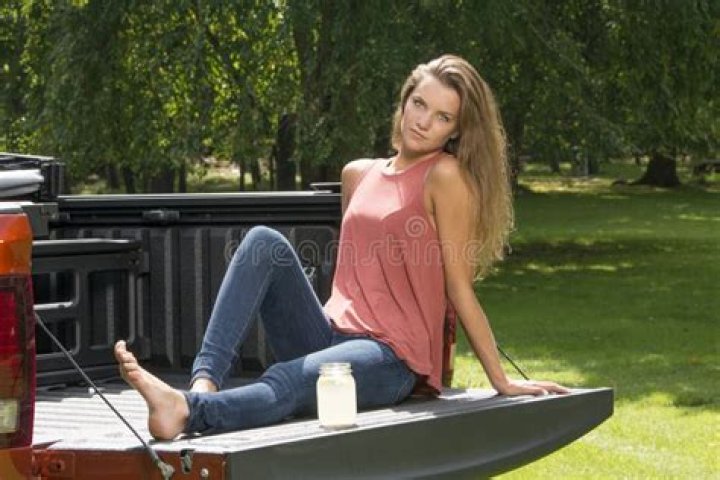 Beautiful Country Girl on Back of Pickup Truck Stock Photo Image of