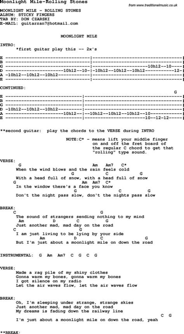 Blues Guitar lesson for Moonlight MileRolling Stones, with Chords