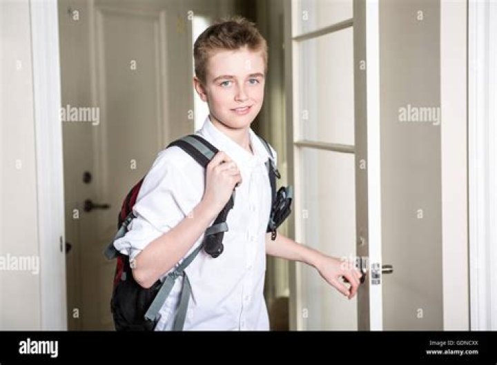 Boy Arrives Home From School Stock Photo Image of summer, knapsack