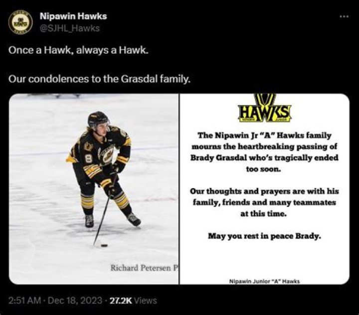 Brady Grasdal Obituary Saying Goodbye to a Ice Hockey Player ENGLISH