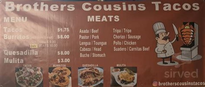 Brothers Cousins Tacos menu in Los Angeles, California, USA