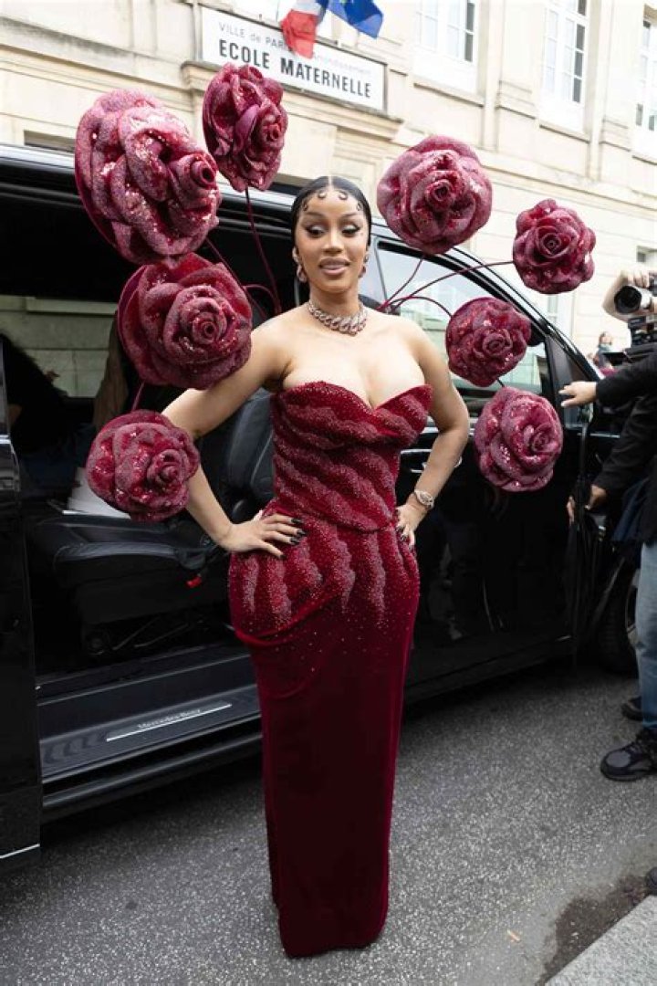 Cardi B dressed in custom Rey Ortiz outfit