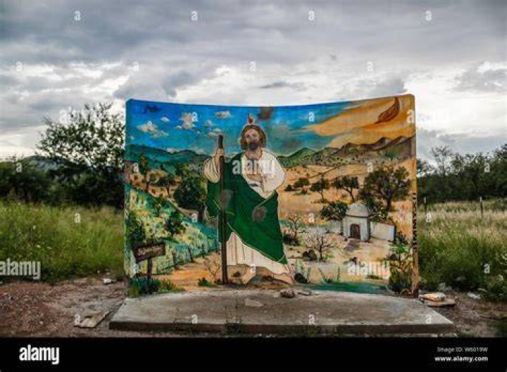 Chapel with religious images. Mural with the image of Saint Jude