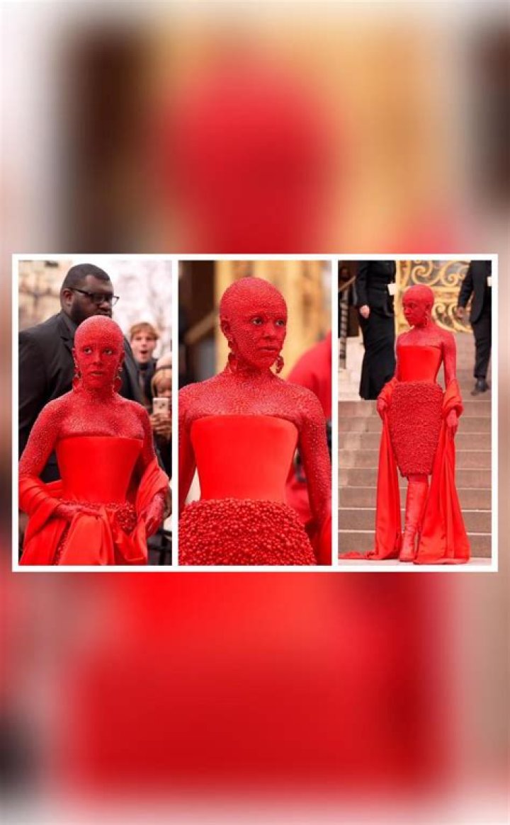 Doja Cat covers herself in red paint and 30,000 crystals for a fashion