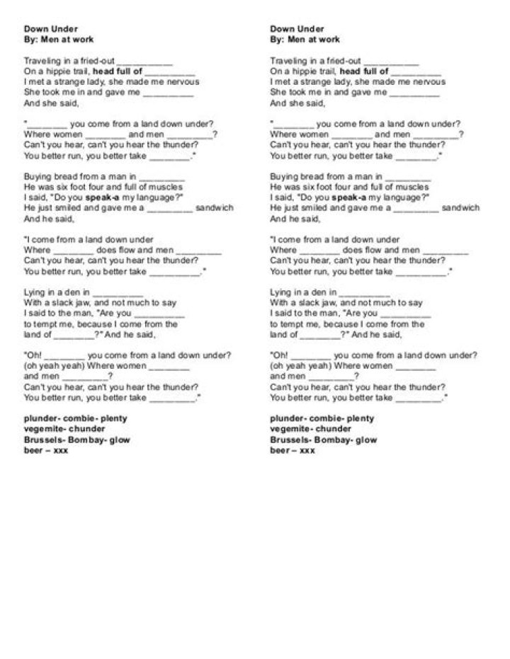 Down under song lyrics