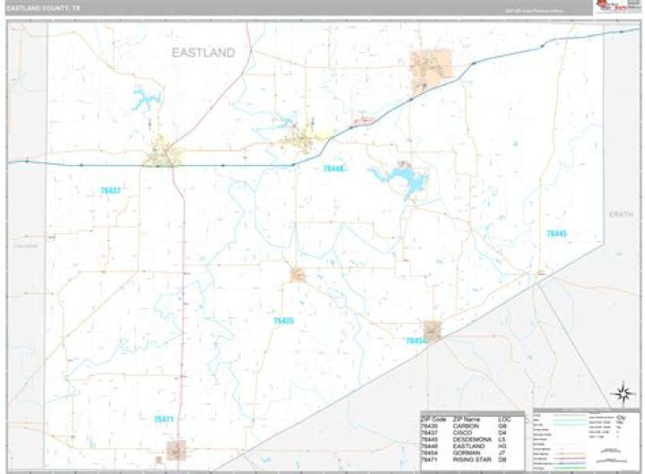 Eastland County, TX Wall Map Premium Style by MarketMAPS MapSales