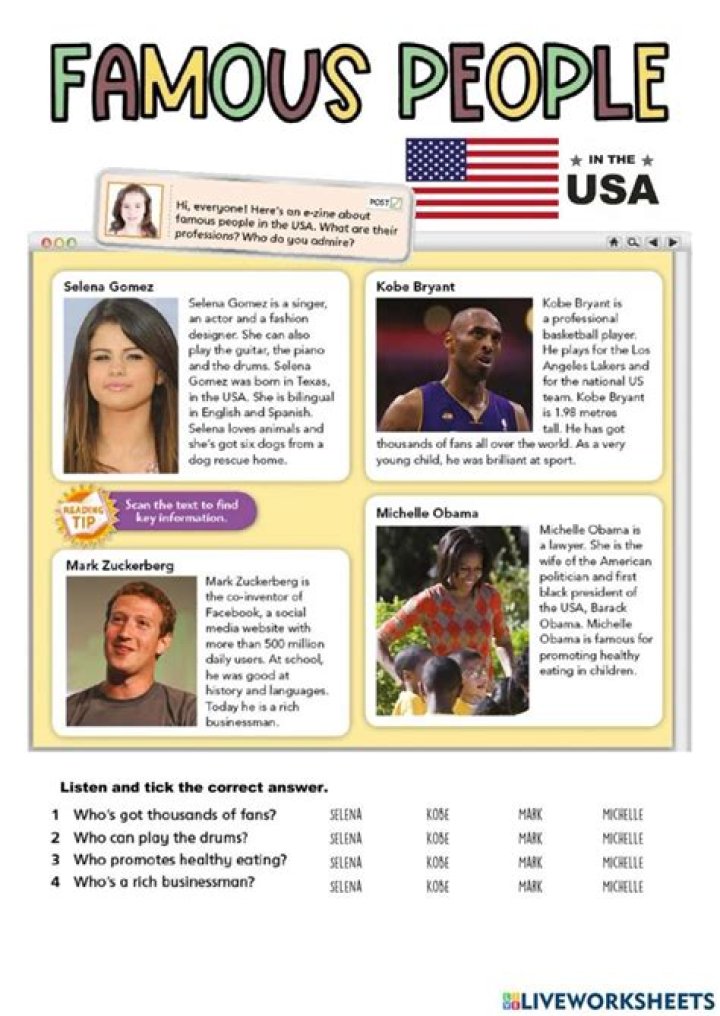 English worksheets Famous people starting with "B"
