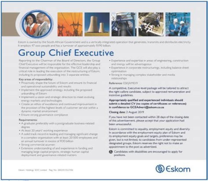 Eskom CEO job advertisement in 2019 vs 2023