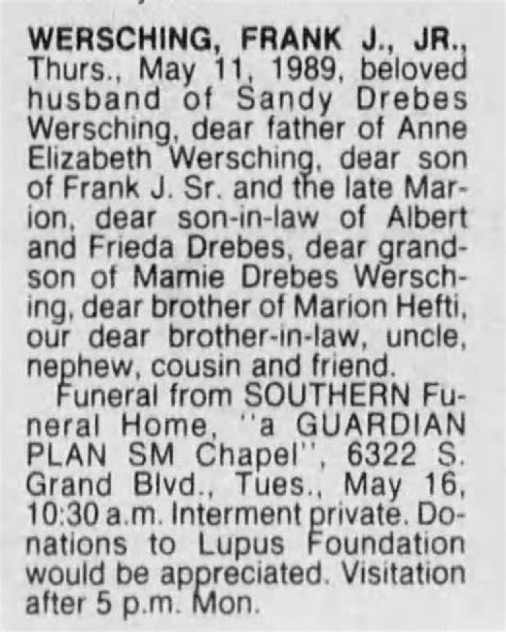 Frank Joseph Wersching Jr. (19431989) Find a Grave Memorial