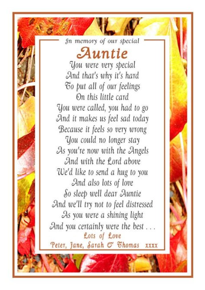 Funeral Poems for Aunt "My Aunt" by an Unknown Author. This