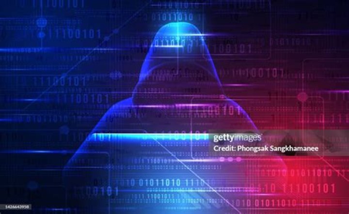 Hacker data security technology blue background, data secure theft