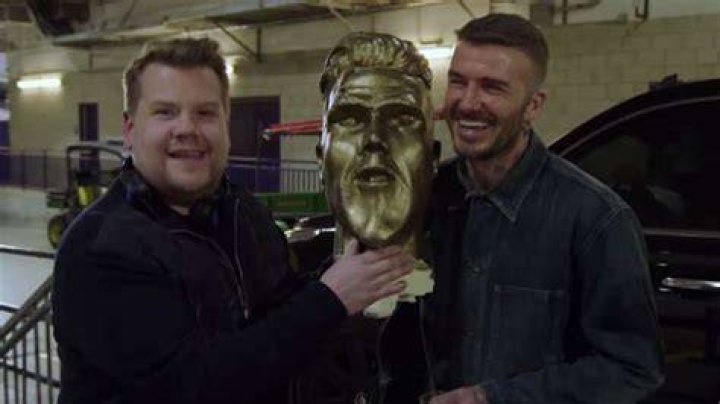 James Corden pranks David Beckham with fake statue