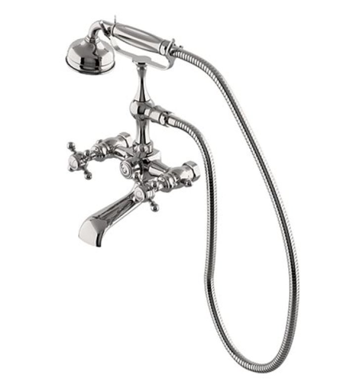 Julia Exposed Tub Filler with Handshower and White Porcelain Lever