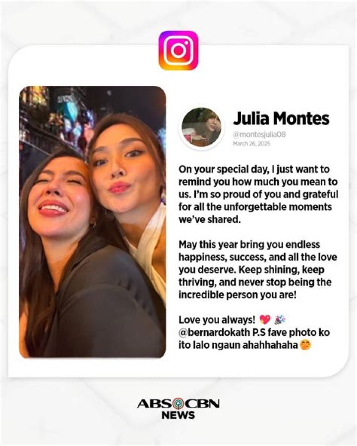Julia Montes is proud of 'sister' Kathryn Bernardo's success ABSCBN News