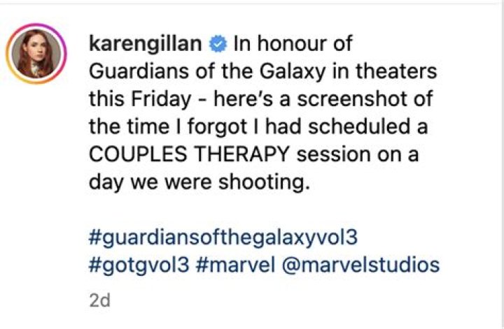 Karen Gillan attended couple&rsquo;s therapy in full Guardians of the Galaxy