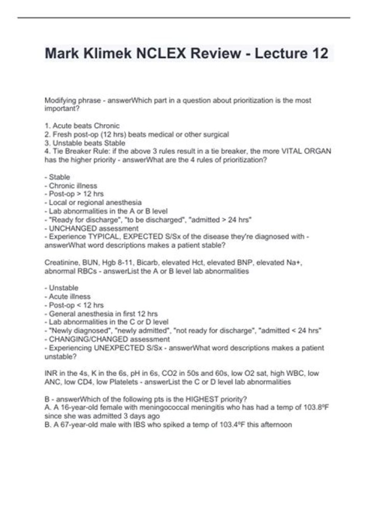 Mark Klimek NCLEX Review Lecture Notes (46 pages) Payhip