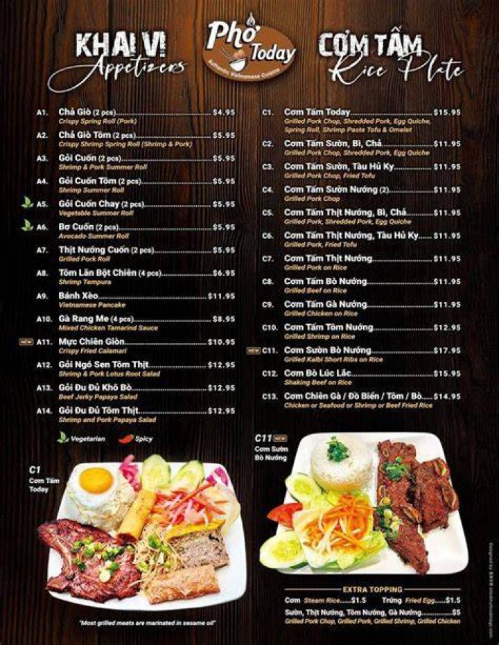 Menu at Pho Today Bridgewater restaurant, Bridgewater