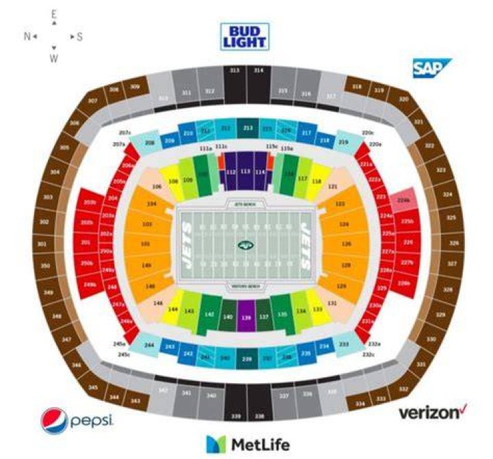 Metlife stadium seating map Jets seating map (New York USA)