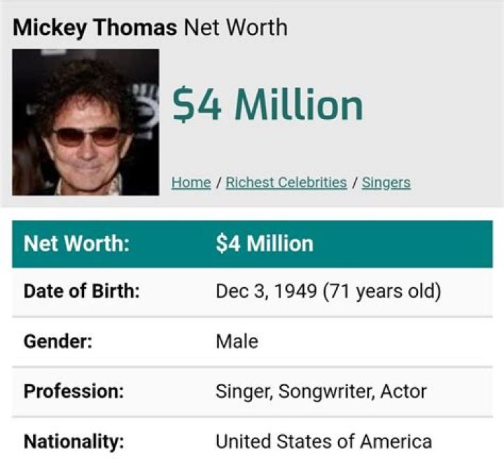Mickey Thomas net worth in 2022 Mickey thomas, Celebrity singers