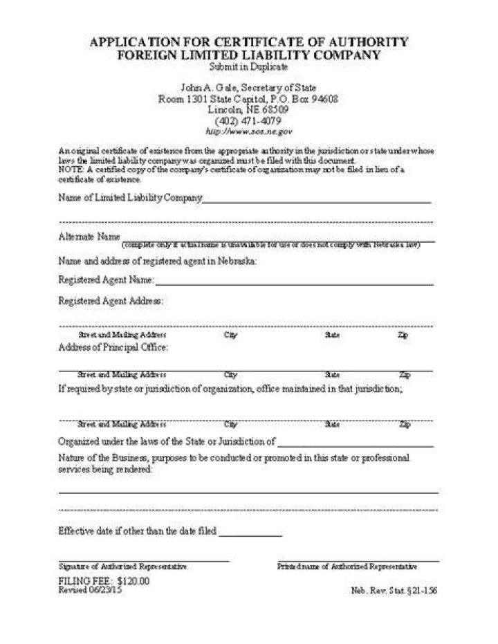 Nebraska Certificate of Authority PDFSimpli