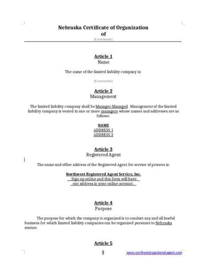 Nebraska Certificate of Organization LLC Bible
