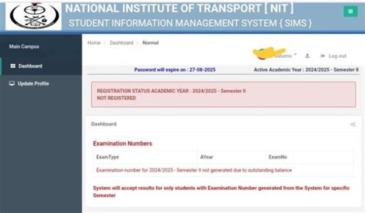 NIT SIMS Login National Institute Of Transport Student Information