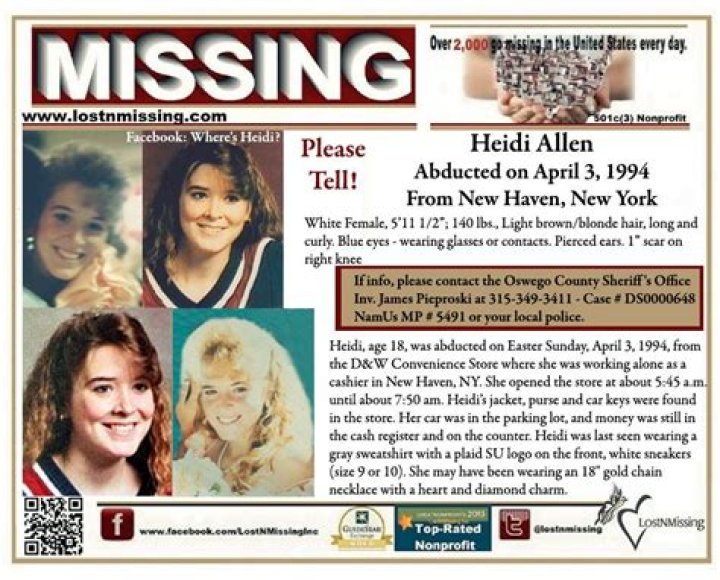 NY HEIDI ALLEN Missing from New Haven, NY 3 April 1994 Age 18