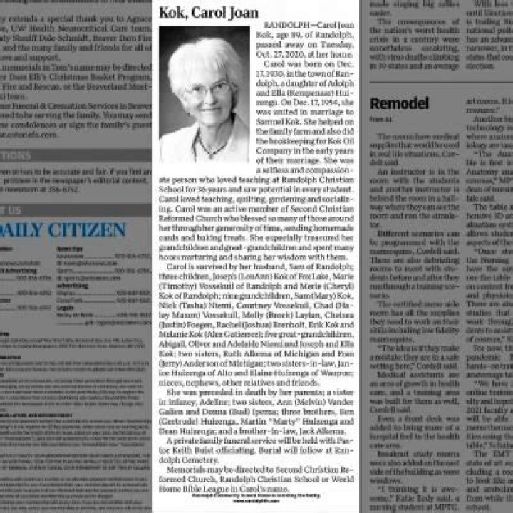 Obituary for Carol Joan Covers Davenport Family Funeral Homes and