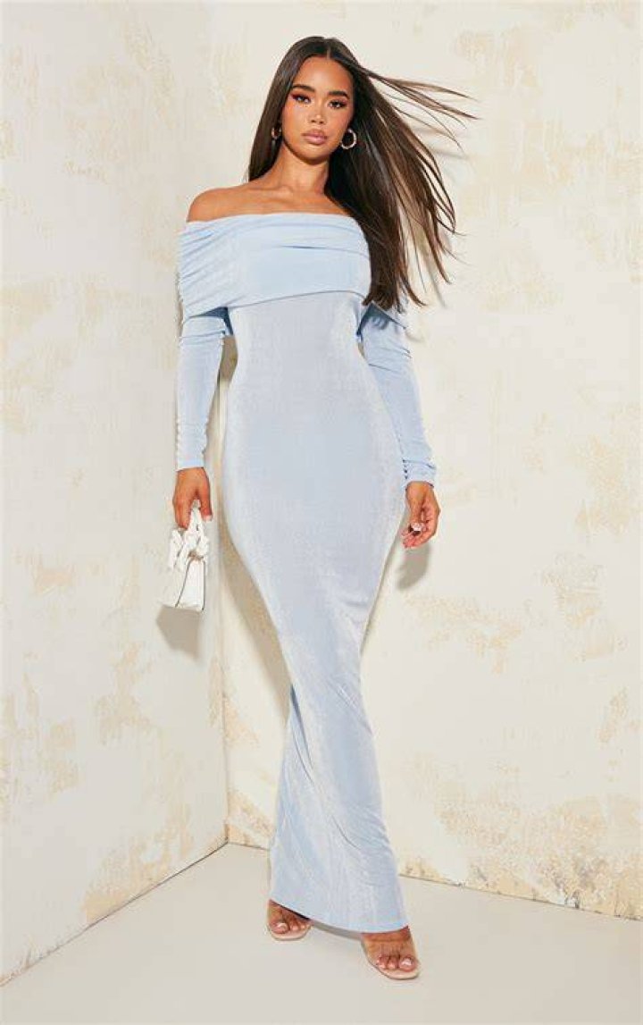 Pamela Bardot Maxi Dress Blue Flower The Dressing Room