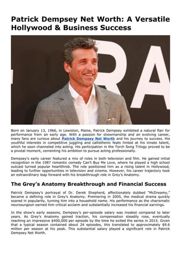 Patrick Dempsey Net WorthWiki,bio, earnings, movies, tv shows, wife