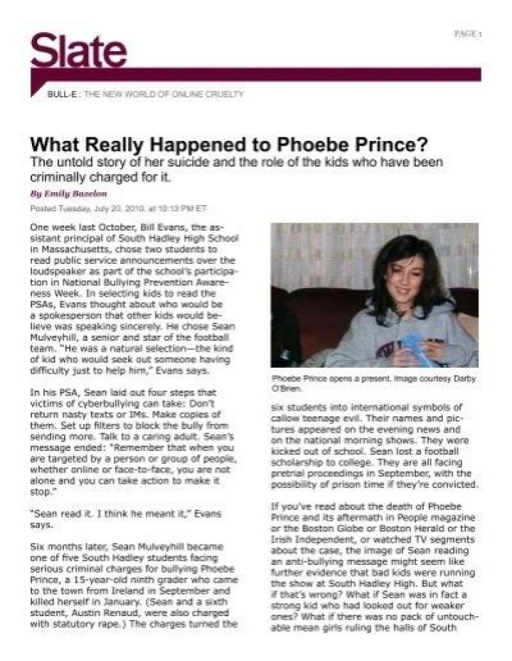 Phoebe Prince defendants seen in sympathetic light in new Emily Bazelon