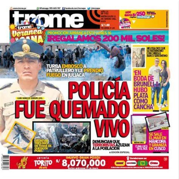 Portada trome Impresa NOTICIAS TROME PER&Uacute;