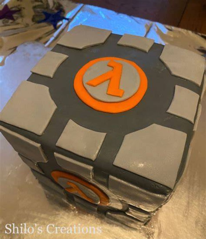 Portal Birthday Cake Outside covered in buncha crunch. Use for an ice
