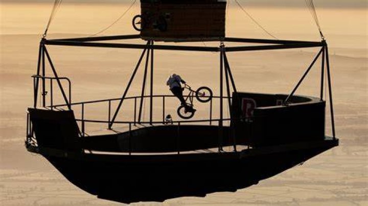 Red Bull BMX rider Kriss Kyle performs tricks on floating skatepark 2