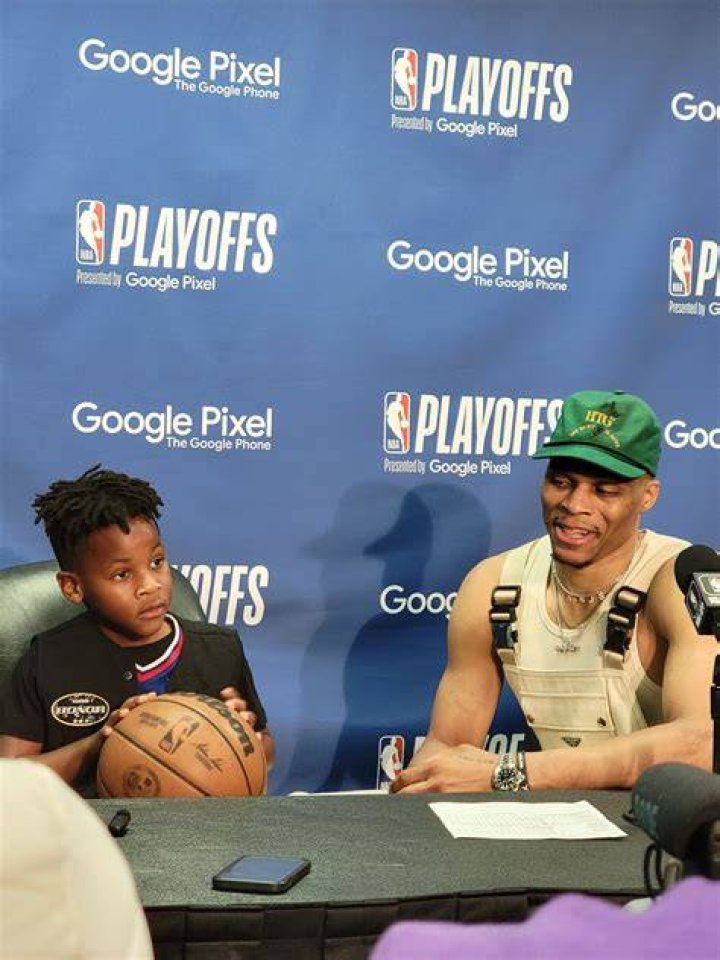 Russell Westbrook Brings Son To Podium, Talks Joining James Harden