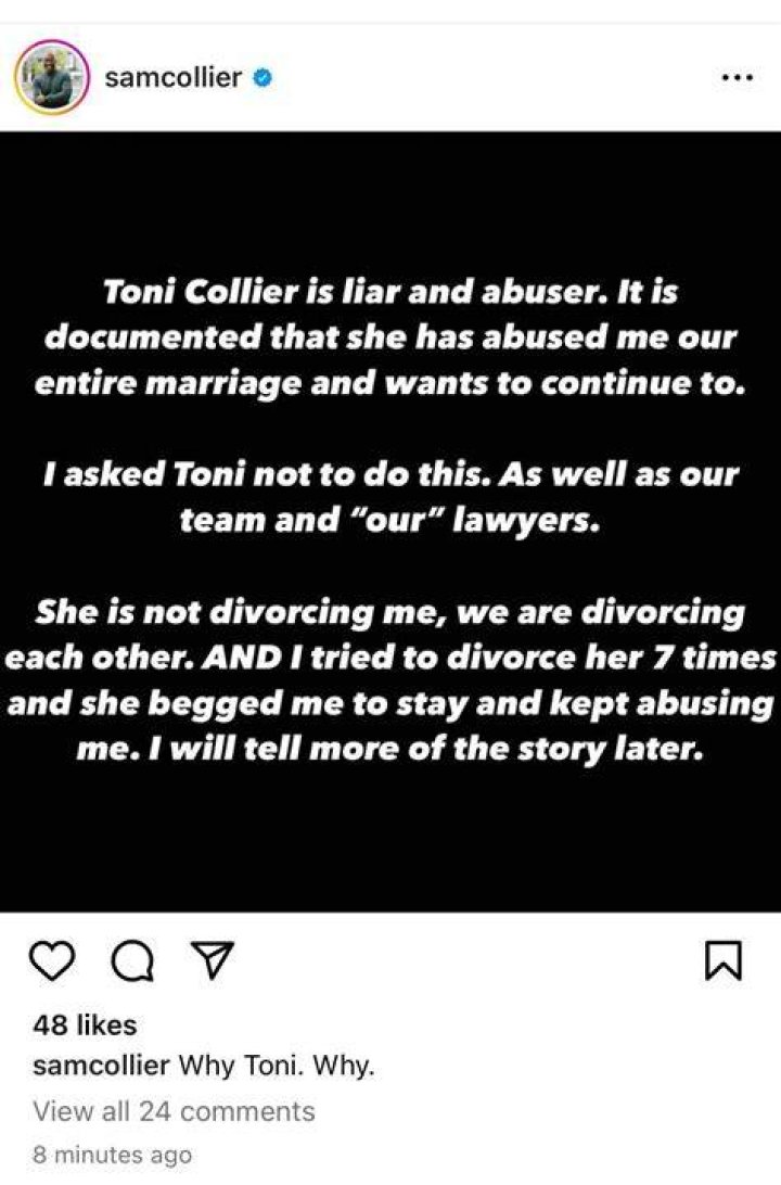 Sam Collier And Toni Collier's Divorce