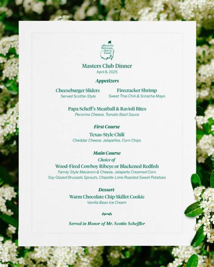 Scottie Scheffler unveils mouthwatering menu for annual Masters Club