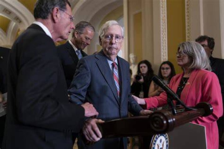 Senate GOP leader Mitch McConnell appears to freeze up again, this time