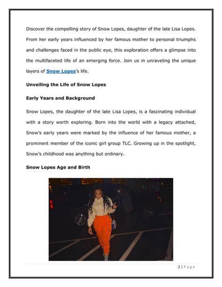 Snow Lopes Daughter of the Late Lisa 'Left Eye' Lopes, Also Star
