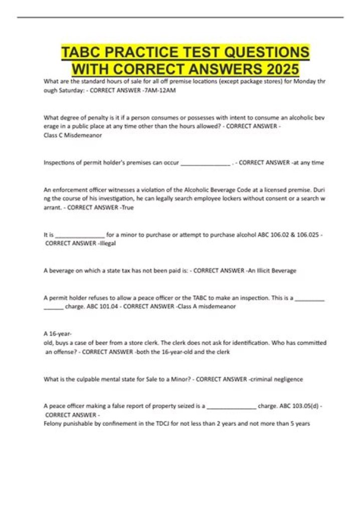 TABC Practice test Browsegrades