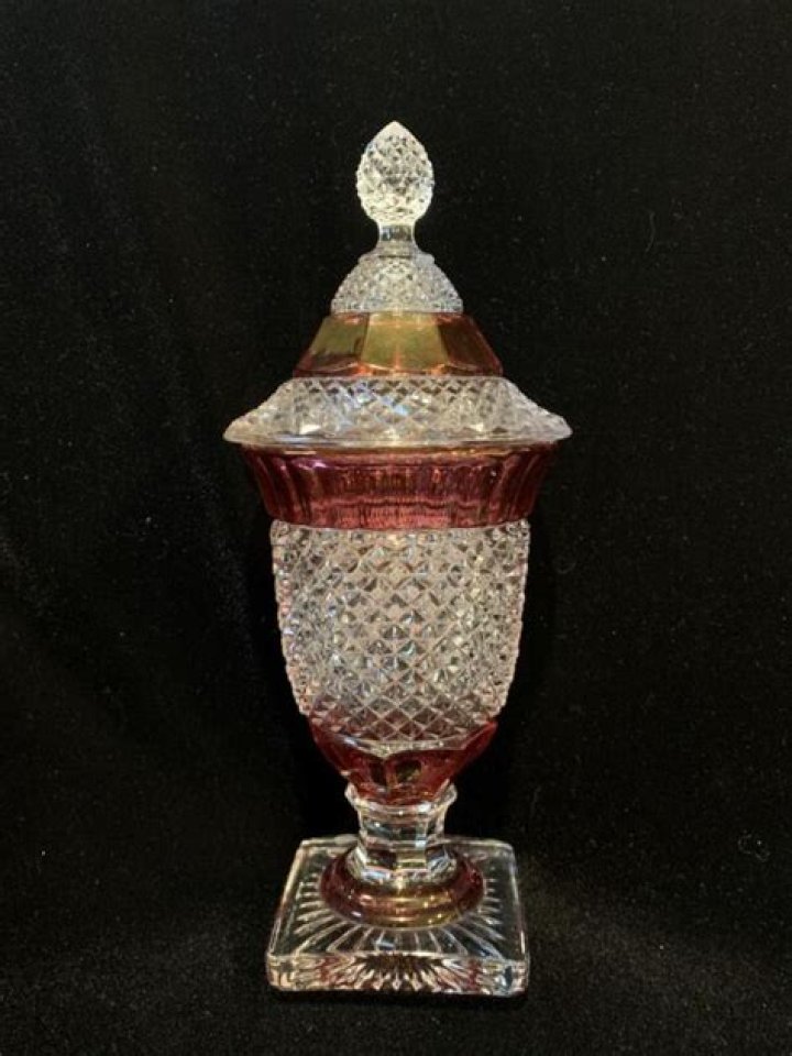 TALL Indiana Ruby Cranberry Flashed Glass Compote Candy Dish Lid