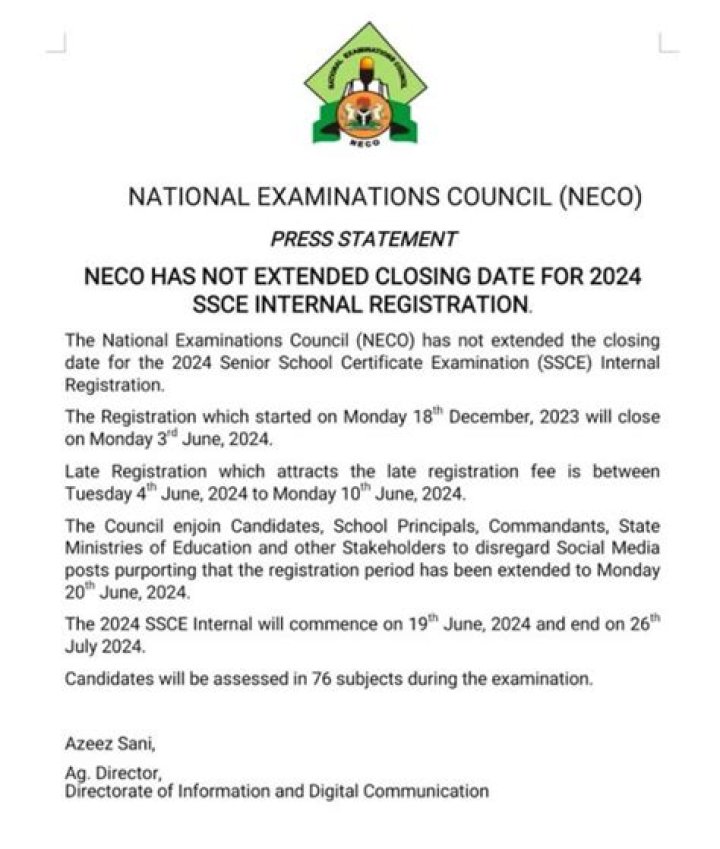 Your Guide To The NECO Registration Closing Date